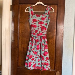 Effie’s Heart Dolce Vita Dress Blue with Red Roses